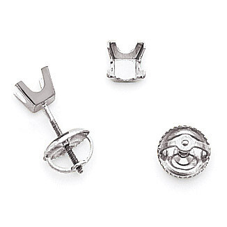 3.5mm Princess Cut Stud Earring Mountings 14k White Gold XWAP4, MPN: XWAP4,