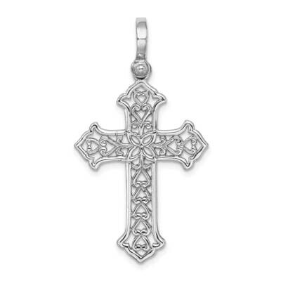 Fancy Cut-Out Design Cross Charm 14k White Gold K9743W, MPN: K9743W,