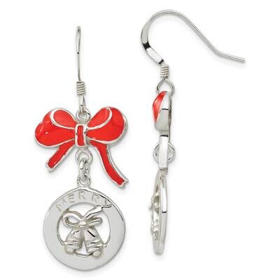 Red Enameled Merry Bells &amp; Bows Dangle Earrings Sterling Silver QE4784, MPN: QE4784, 883957051697