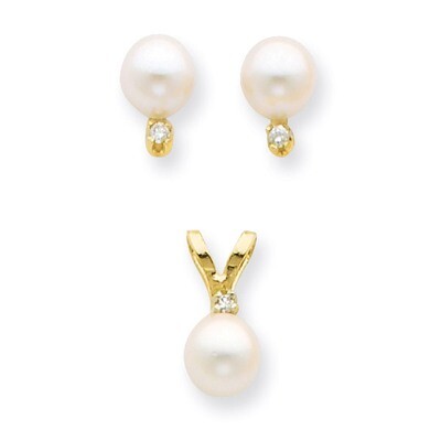 5-6mm Saltwater Akoya Cultured Pearl &amp; Dia. Earring &amp; Pendant Set 14k Gold XF398SET, MPN: XF398SET,…