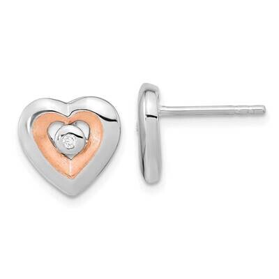 Rose Gold-Plated Diamond Heart Post Earrings Sterling Silver Rhodium-Plated QE15649, MPN: QE15649, …