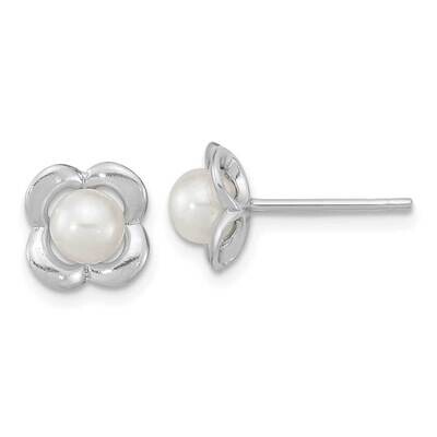 Polished Fwc Pearl Flower Post Earrings Sterling Silver Rhodium-Plated QE15731, MPN: QE15731, 19690…