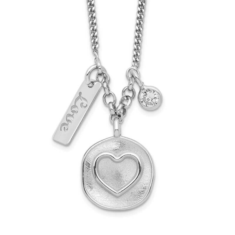 Satin Heart Love CZ with 1.5 Inch Extender Necklace 16 Inch Sterling Silver Rhodium-Plated QG6205-1…