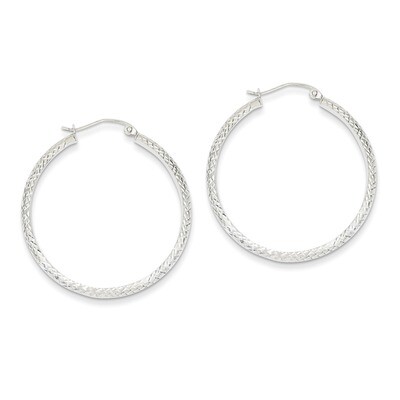 Diamond-cut 3.5x34mm Hollow Hoop Earrings 14k White Gold TC813, MPN: TC813, 886774731346