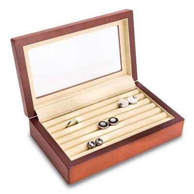 Cherry Black Wood Cufflink Box with Glass Top &amp; Velour Lining GM13306, MPN: GM13306, 797140566250