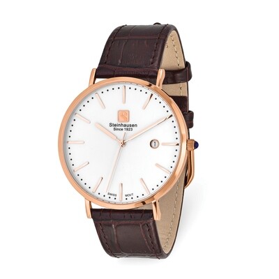 Steinhausen Mens Burgdorf Rose IP-plated Brown Strap Watch  XWA5811, MPN: XWA5811, 849689026518