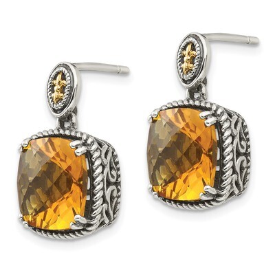 Citrine Dangle Post Earrings Sterling Silver &amp; 14k Gold QTC1446, MPN: QTC1446, 191101466700