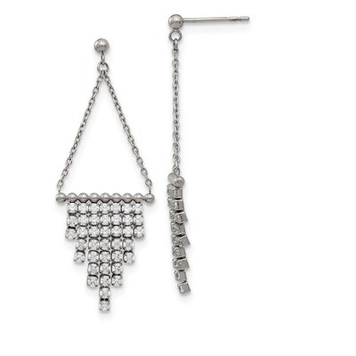 CZ Dangle Post Earrings Stainless Steel Polished SRE1253 by Chisel, MPN: SRE1253, 191101499982