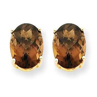 8x6 Oval Checker-Cut Smoky Quartz Earrings 14k Gold XE88CQ, MPN: XE88CQ, 883957108193