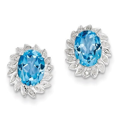 Light Swiss Blue Topaz &amp; Diamond Post Earrings Sterling Silver QDX520, MPN: QDX520, 883957433127