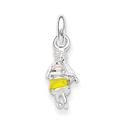 Children&#39;s Yellow Enameled Hawaiian Girl Pendant Sterling Silver QP4096