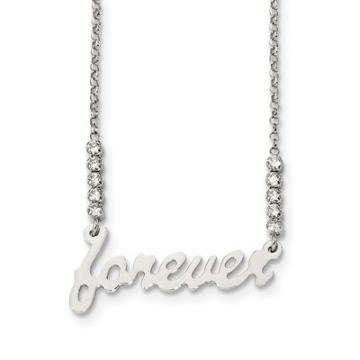 CZ Diamond Polished Forever Necklace 18 Inch Sterling Silver QG4374-18, MPN: QG4374-18,