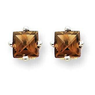 4mm Square Checker-Cut Smoky Quartz Earrings 14k White Gold XE60WCQ, MPN: XE60WCQ, 883957093871