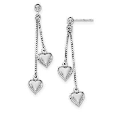 Heart Post Dangle Earrings Sterling Silver Rhodium-plated Polished QE11392, MPN: QE11392, 191101232…