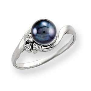 6mm Black Fresh Water Cultured Pearl Diamond Ring 14k Gold Y4316BP/A, MPN: Y4316BP/A, 883957084633
