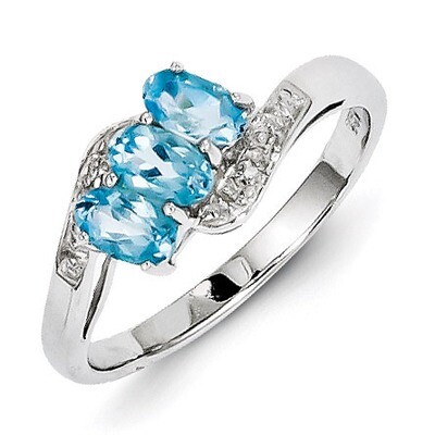 Light Swiss Blue Topaz &amp; Diamond Ring Sterling Silver Rhodium QDX564, MPN: QDX564, 883957433219
