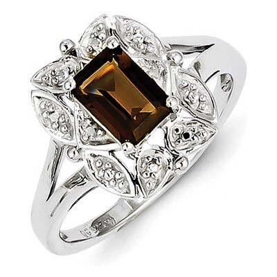 Smoky Quartz Ring Diamond Sterling Silver QR4537SQ, MPN: QR4537SQ, 883957406565