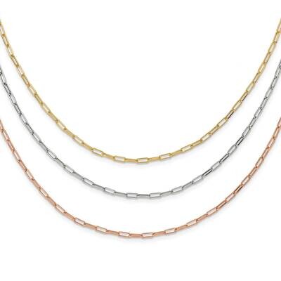 Rose Yellow-Tone Paperclip Link 3-Strand Necklac Sterling Silver Rhodium-Plated QG5987-18, MPN: QG5…