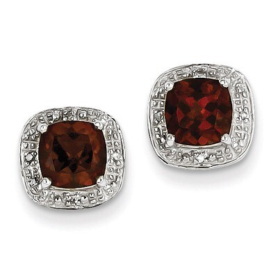 Garnet &amp; Diamond Post Earrings Sterling Silver Rhodium QDX624, MPN: QDX624, 886774646411