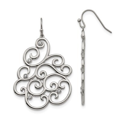 Filigree CZ Dangle Shepherd Hook Earrings Stainless Steel Polished SRE1041 by Chisel, MPN: SRE1041,…