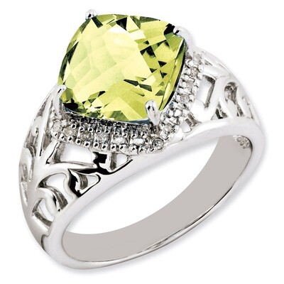 Lemon Quartz &amp; Diamond Ring Sterling Silver QR2918LQ, MPN: QR2918LQ, 883957213514
