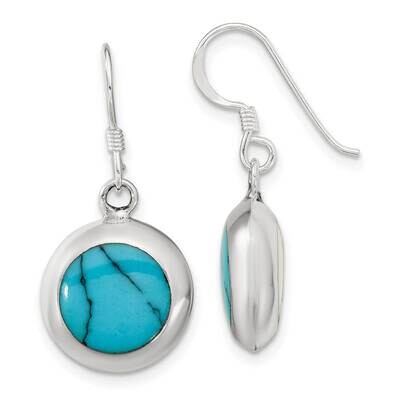 Round Mop &amp; Synthetic Turquoise Dangle Earrings Sterling Silver Polished QE16395, MPN: QE16395, 196…