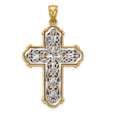 Reversible Diamond -cut Filigree Cross Pendant 14k Gold &amp; Rhodium K6267, MPN: K6267, 191101009822