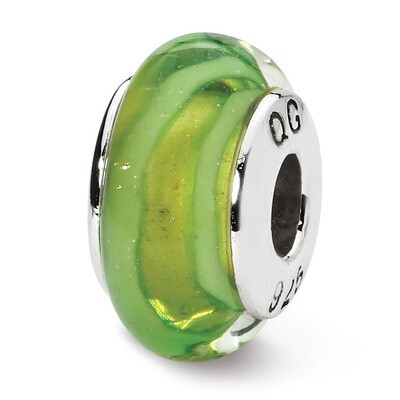 Light Green Hand-blown Glass Bead - Sterling Silver QRS1325, MPN: QRS1325, 883957302850