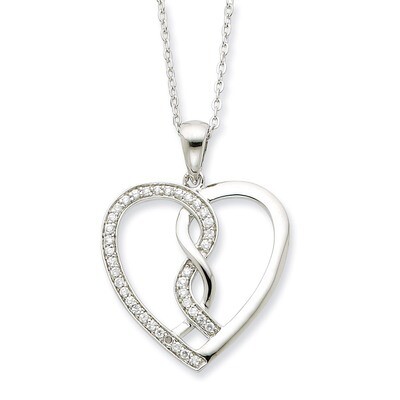 Hearts Joined Together 18 Inch Necklace Sterling Silver with Diamonds QSX335, MPN: QSX335, 88395732…