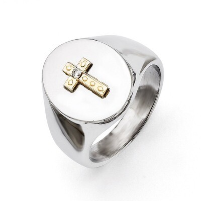 10K Gold Cross and .02ct Diamond Polished Ring - Stainless Steel SR294 by Chisel, MPN: SR294, 19110…