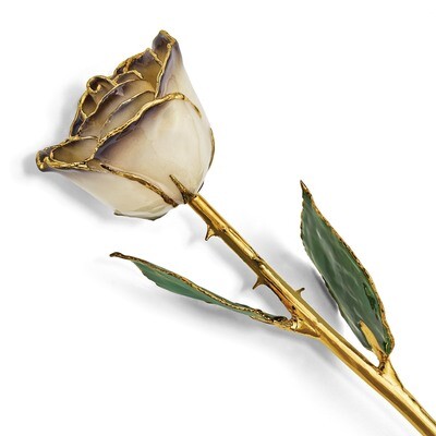 Lacquer Dipped 24k Gold Trim White Twilight Pearl Rose GM13077, MPN: GM13077, 812465020499