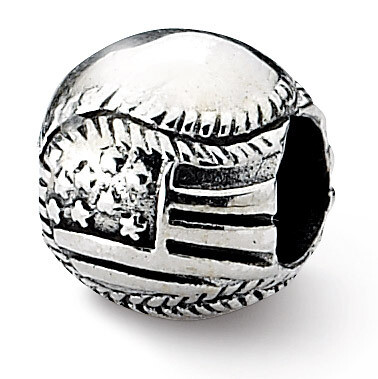 USA Flag Baseball Bead - Sterling Silver QRS1937, MPN: QRS1937, 883957311333