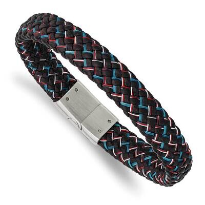 Black Leather with Multi-Color Wire 8.25 Inch Bracelet Stainless Steel Polished SRB2966-8.25, MPN: …