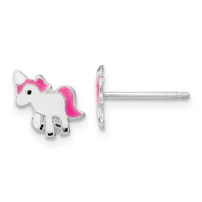 Polished Enameled Unicorn Post Earrings Sterling Silver Rhodium-plated QE16617, MPN: QE16617, 19110…