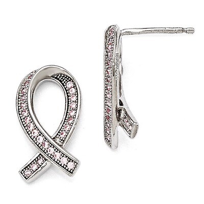 Awareness Ribbon Post Earrings Sterling Silver &amp; Cubic Zirconia QMP1128, MPN: QMP1128, 886774553740