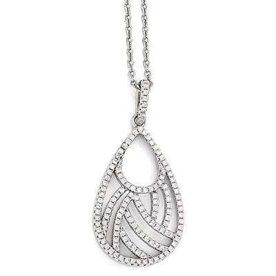 Teardrop Necklace Sterling Silver &amp; Cubic Zirconia Polished QMP1276-18, MPN: QMP1276-18,