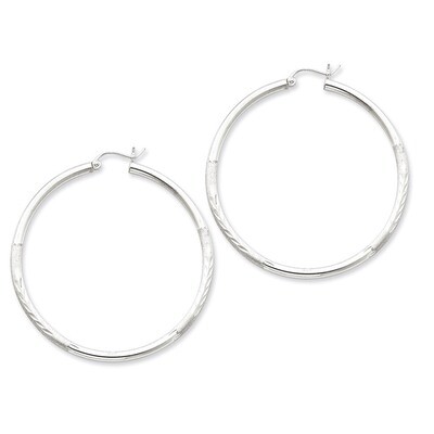 2.5mm Satin &amp; Diamond Cut Hoop Earrings Sterling Silver Rhodium-plated QE4432, MPN: QE4432, 8839579…