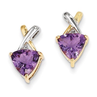 Amethyst and White Topaz Trillion Post Earrings 14K Gold &amp; Rhodium XE2572AM, MPN: XE2572AM, 8839573…