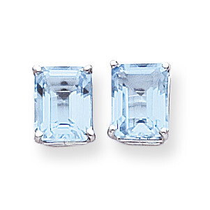 9x7mm Emerald Cut Blue Topaz Earrings 14k White Gold XE68WBT, MPN: XE68WBT, 883957225609