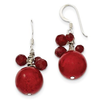 Faceted Red Jasper &amp; 14mm Reconstituted Coral Earrings Sterling Silver QE2134, MPN: QE2134, 8867740…