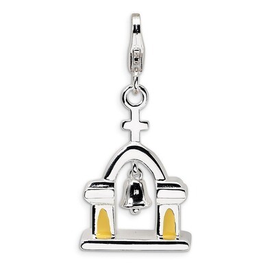 3-D Enameled Church with Moving Bell with Lobster Clasp Charm Sterling Silver QCC519, MPN: QCC519, …