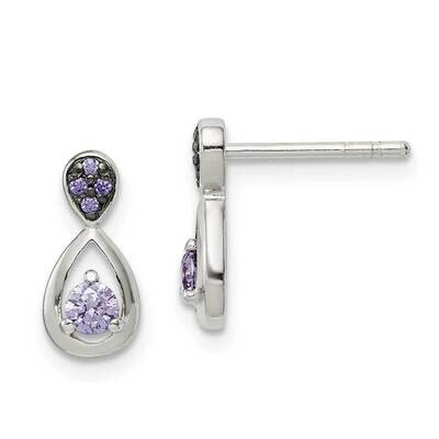 Purple Post Earrings Sterling Silver CZ Diamond QE14287, MPN: QE14287, 886774089560