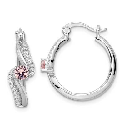 Pink CZ Diamond Hoop Earrings Sterling Silver Rhodium-Plated QE16292, MPN: QE16292, 196904169223