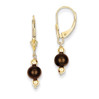 (5-6mm) Coffee Brown Cultured PEarringsl &amp; Bead Leverback Earrings 14k Gold XF211, MPN: XF211, 1911…