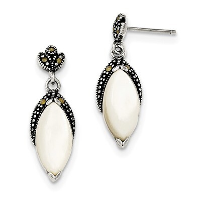 Mother of Pearl and Marcasite Post Dangle Earrings Sterling Silver QE12355, MPN: QE12355, 883957812…
