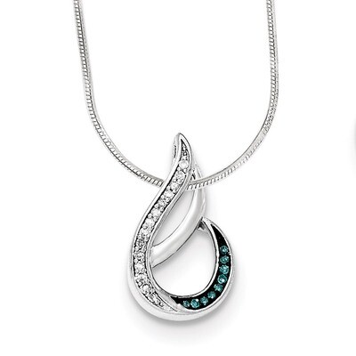 Polished Diamond/Blue Diamond Chain Slide Sterling Silver QP4695, MPN: QP4695, 886774967646