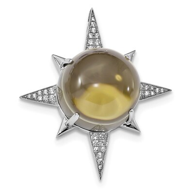 Brown Glass &amp; CZ Diamond Sunburst Chain Slide Sterling Silver Rhodium-plated QP4831, MPN: QP4831, 8…