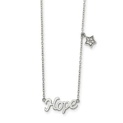 CZ Diamond HOPE with Star Necklace 18 Inch Sterling Silver Polished QG4008-18, MPN: QG4008-18, 1911…