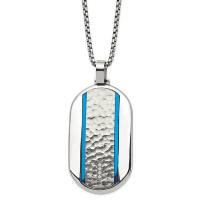 Polished Blue Ip-Plated with CZ Diamond 24 Inch Necklace Stainless Steel Brushed SRN2962-24 by Chis…