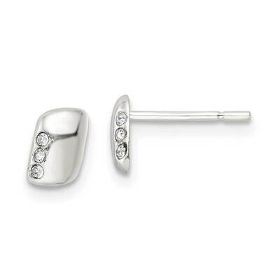 Rectangle and CZ Diamond Post Earrings Sterling Silver Polished QE16178, MPN: QE16178, 196904169209